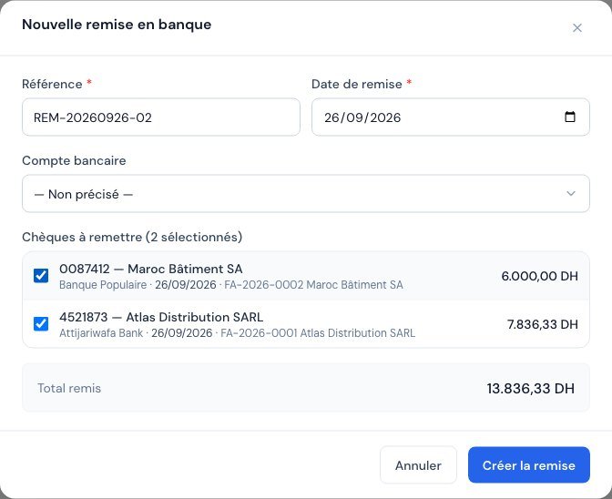 La fenêtre de création d'une remise en banque