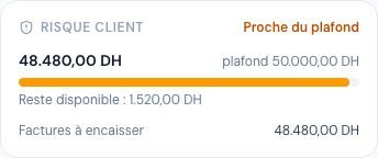 La jauge Risque client sur la fiche d'un client : encours, plafond et reste disponible