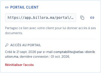 L'état de l'accès au portail sur la fiche client, avec le lien Réinitialiser l'accès