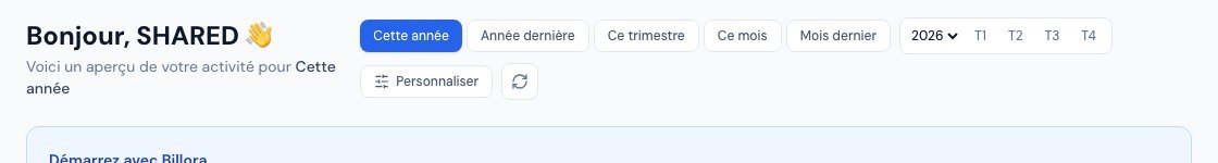 Les boutons de période avec le sélecteur de trimestre