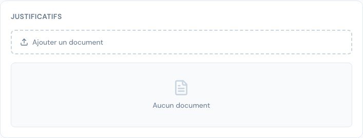 La carte Justificatifs d'une dépense avec le bouton Ajouter un document