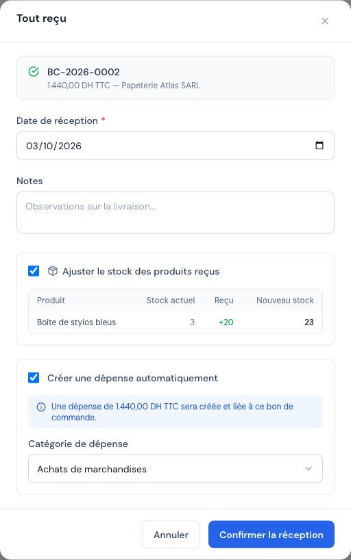 La fenêtre « Tout reçu » : la réception complète en un clic